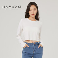 金苑長袖T恤女2022春季新款寬松純色打底衫短款針織上衣F221103 白色 M(165/88A)
