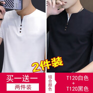 帝歐萊夫 夏季男裝短袖T恤男士V領(lǐng)半袖夏天潮牌t恤衣服男夏裝衣服男打底衫 T120白色+T120黑色 M