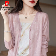 皮爾卡丹（pierre cardin）冰絲針織開衫女薄款竹節(jié)麻防曬衣夏季寬松配吊帶·裙搭披肩空調(diào)衫 藕粉色 2XL