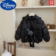 迪士尼（Disney）兒童中小大童韓版小熊公仔羽絨服秋冬新款男女童寶寶連帽外套 黑色 110cm