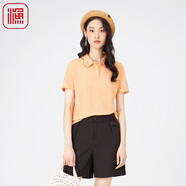 漁漁牌女裝上衣女2024新款針織雪紡休閑翻領(lǐng)刺繡花薄款上衣FGGB2031 粉橙 S