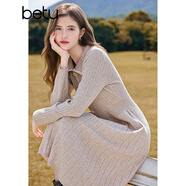 百圖betu女裝冬季新款連衣裙小香風(fēng)織帶領(lǐng)收腰修身裙子女2411D07 駝色 XS