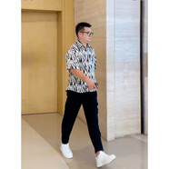 普戈斯（PUGESI）夏季微胖男生顯瘦穿搭短袖襯衫男寬松大碼胖子半袖襯衣痞帥風(fēng)搭配 圖片色襯衫+黑色腰帶褲 3XL 建議180-200斤