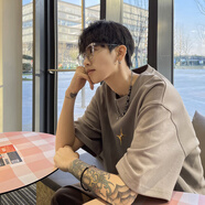 晨瑞杰純棉短袖t恤男夏款青少年中學(xué)生短袖初中生中袖高中生五分袖上衣 XT400淺卡其色 L