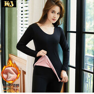 KJ保暖內衣女秋冬加絨加厚性感蕾絲塑身美體打底保暖套裝緊身本命年 1818黑色加絨加厚 均碼 （體重80-140）