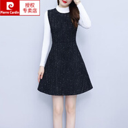 皮爾卡丹（pierre cardin）小香風(fēng)毛呢背心連衣裙女秋冬季氣質(zhì)收腰顯瘦長袖打底裙子兩件裝 背心裙 L 【建議105-120斤】