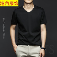 格瑞擇t恤男夏季男士短袖T恤絲光棉高端冰絲純棉半袖打底衫2023男裝新款 黑色 M