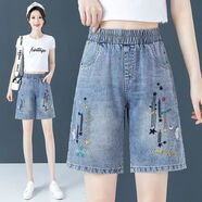 tzbt六分牛仔短褲女夏季薄款七分褲寬松中褲牛仔褲女士五分褲子 藍色-2705【關(guān)注店鋪優(yōu)先發(fā)貨】 L 建議105-115斤左右