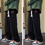 軒萊雅 褲子男新款慵懶風(fēng)運動(dòng)休閑褲男胖子超大碼褲潮流寬松哈倫束腳褲 D915黑色+D916黑色 L