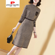 皮爾卡丹（pierre cardin）春秋連衣裙毛衣裙中長(cháng)寬松格子顯瘦氣質(zhì)時(shí)尚休閑針織半高領(lǐng)打底裙 圖片色 XL
