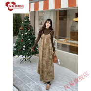 京噶孕婦套裝連衣裙秋冬韓版大碼秋季穿搭吊帶裙時(shí)尚孕媽媽兩件套 咖色裙 M