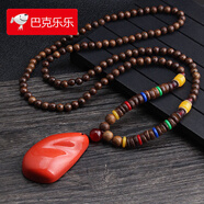 巴克樂(lè)樂(lè)男女民族風(fēng)項(xiàng)鏈復(fù)古木珠毛衣鏈長(zhǎng)款菩提吊墜百搭服飾掛件配飾 樹(shù)脂仿南紅