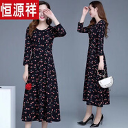 恒源祥2025春秋季新款長(cháng)袖連衣裙中年媽i媽裝修身顯瘦中長(cháng)款碎花大擺 紅色小花6803# M 【建議100斤以下】