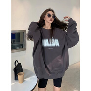 灰色無(wú)帽衛衣女歐美炸街hiphop國潮牌情侶外套秋冬加絨小個(gè)子上衣 鐵灰色【優(yōu)質(zhì)薄款】 M