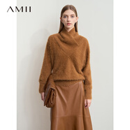AMII2025冬季新款奢柔溫暖交疊高領(lǐng)仿貂絨蝙蝠袖毛衣女寬 焦糖色 M 160/84A