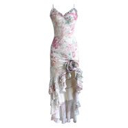 山頭林村150小個(gè)子連衣裙前短后長(cháng)法式碎花吊帶仙女春夏性感絕美沙灘海邊 圖色 L