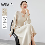 尚都比拉赫本風(fēng)小黑裙女氣質(zhì)優(yōu)雅設(shè)計感小眾秋冬連衣裙 杏色 L 