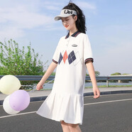 方糖姑娘POLO領(lǐng)連衣裙初中生夏裝少女2025年新品學(xué)生寬松休閑運(yùn)動(dòng)直筒裙子 66311SC白色 L