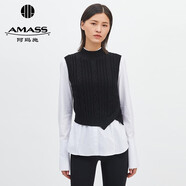 阿瑪施（AMASS）女裝新款煙管領(lǐng)不規(guī)則純羊毛針織衫女5399380 黑 2XL (6碼)