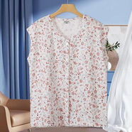 中老年背心純棉女士汗衫開(kāi)衫前開(kāi)扣老太太奶奶加肥碎花家居服睡衣 無(wú)袖 開(kāi)衫 風(fēng)鈴紅 2XL 110-130斤