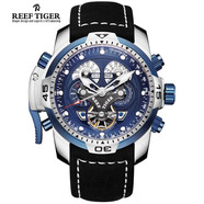 瑞夫泰格（reef  tiger）手表男士全自動(dòng)時(shí)尚多功能男表大表盤(pán)潮表防水機械表 藍面黑帶 RGA3503
