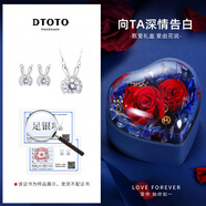 DTOTO999足銀兔子項(xiàng)鏈吊墜女鎖骨鏈發(fā)財(cái)兔本命年小眾情人節(jié)禮物送女友 兔子項(xiàng)鏈耳釘套裝永生花愛(ài)心禮盒