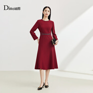 迪圖迪圖優(yōu)雅氣質(zhì)紅色連衣裙2024春季新款通勤職場(chǎng)修身圓領(lǐng)中長裙子女 酒紅 M