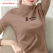 LOVER RUCCI純棉半高領(lǐng)打底衫女內(nèi)搭春秋冬緊身洋氣加厚長袖t恤中領(lǐng)小衫上衣 咖啡色 XL