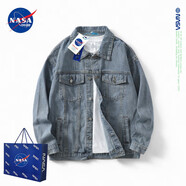 NASADKGM牛仔外套男韓版潮牌青少年春秋冬季休閑工裝夾克百搭外套男上衣男 藍色（春秋款） XL （建議150-170斤）