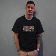 余文樂短袖T恤港風(fēng)新款男裝體恤夏季潮流寬松大碼半袖情侶短袖T恤 臉譜 黑 M（140斤到160斤）