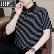 吉普（JEEP）珠地絲光棉男士polo.衫2025夏季高端商務短袖t恤條紋上衣 3黑色 M 48 90-110斤