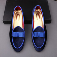 YDL 潮流秋季新款領(lǐng)結 韓版圓頭男士皮鞋反絨 潮流內增高青年懶人套休閑鞋子流蘇套腳 . 藍色正常版 42