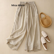 蜜莎蜜拉（Mirza Mirror）九分棉麻闊腿褲女亞麻休閑夏季薄款直筒褲子顯瘦夏天 褐色 M