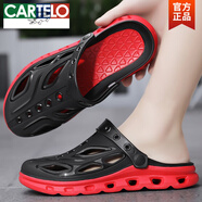 卡帝樂鱷魚（CARTELO）洞洞鞋男款夏季外穿防滑夏天半拖涼鞋釣魚開車兩用運動帶跟拖鞋男 黑大紅【主圖款】 40 標(biāo)準(zhǔn)運動鞋碼
