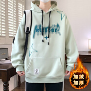 柏樂(lè )迪秋冬季男孩加絨衛衣青少年學(xué)生潮流帥氣連帽衫大童男裝加厚上衣潮 507淺綠（單件衛衣） 加絨加厚 160 (M) 75-98斤左右