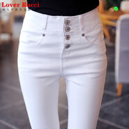 LOVER RUCCI2025春秋高腰純棉休閑白色牛仔褲女夏薄款彈力小腳鉛筆顯瘦長(cháng)褲子 白色四扣長(cháng) 褲 (春秋)2022 29 (2尺2)