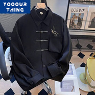 YOOOURTHING中國風(fēng)男裝新中式襯衫男高級感痞帥上衣搭配馬面裙的白色襯衣長(cháng)袖 550-黑色 L