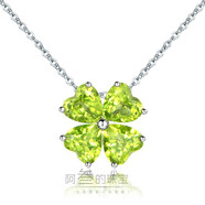 牧思 幸運(yùn)四葉草項(xiàng)鏈 天然紫水晶吊墜女款銀 寶石鎖骨鏈情人節(jié)七夕 天然橄欖石(送銀鏈)