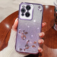 羅璐鷗 OPPO FindX3手機殼女款硅膠殼FindX3Pro外殼保護套高級水鉆玫瑰花漸變閃粉電鍍 【漸變丁香紫】+全屏保護膜 OPPO Find X3