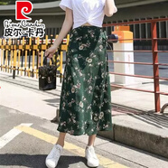 皮爾卡丹（pierre cardin）雪紡半身長(cháng)裙女夏2024新款百搭開(kāi)叉包臀裙子系帶碎花一片式半身裙 綠底碎花 6330綠底碎花 S 建議85-99斤