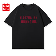 名創(chuàng)優(yōu)品（MINISO）重磅二本針純棉T恤男短袖夏季潮流素色純色百搭基礎(chǔ)款半截袖大碼 黑色(未知旅館) S 165 (男女同款)