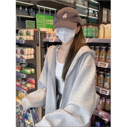 QGF開衫衛(wèi)衣女春秋季新款韓系慵懶風(fēng)長袖連帽外套寬松休閑百搭上衣服 淺灰色 L