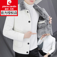 皮爾卡丹（pierre cardin）加絨加厚冬裝外套男士帶毛領(lǐng)仿夾克潮流冬季保暖休閑毛呢子 白色+毛衣 L 170/L 適合106-116斤