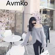 Avmko秋冬新款韓版加厚V領(lǐng)馬海毛毛衣女長袖套頭慵懶風(fēng)寬松打底針織衫 淺灰色 均碼 建議80~130斤內(nèi)穿