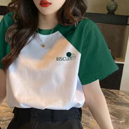 歐洛黛短袖t恤女寬松2025夏季新款時(shí)尚女裝純棉短袖體恤上衣百搭夏裝女 [綠肩] BIS M