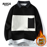 NASA MARVEL針織衫男韓版潮流拼接假兩件襯衫領(lǐng)毛衣男寬松百搭線衣男 黑色【加絨】 4XL (約190~200斤可穿)