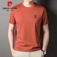 皮爾卡丹（pierre cardin）官方品牌冰絲短袖t恤男新款春夏季圓領(lǐng)修身薄款體恤衫潮旗艦高端 桔紅 165/M碼【95-115斤】