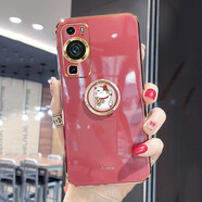 卓昇 華為p60手機殼指環(huán)支架p60pro保護套高檔電鍍硅膠軟殼簡(jiǎn)約女款全包防摔可愛(ài)水鉆兔兔 招財貓指環(huán)【山茶紅】贈手機膜 P60