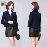 愷吉銳秋冬新款女裝韓版氣質(zhì)毛呢外套短裝小個(gè)子時(shí)尚呢子外套 藏青色 L