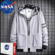 NASA RHUDE夾克春秋男裝外套衣服潮流秋裝棒球服秋冬加絨加厚工裝外套春季 1926灰色 4XL